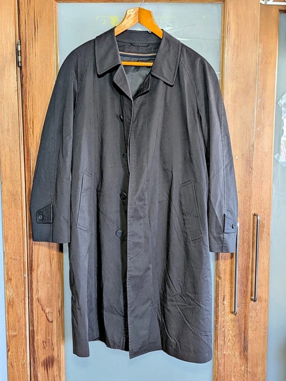 90's Vintage BILANCIA Men's Black Mac Trench / Car Coat SizeA5 US 38-40 Like New